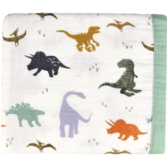 Dinosaur Muslin Blanket Baby Quilt - Silky Soft and Breathable Crib Blanket - Picture 1 of 8